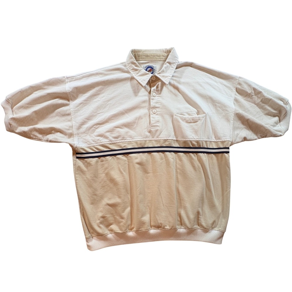 Greyline International Polo Shirt Mens XL Colorblock Vintage Short Sleeve Cream